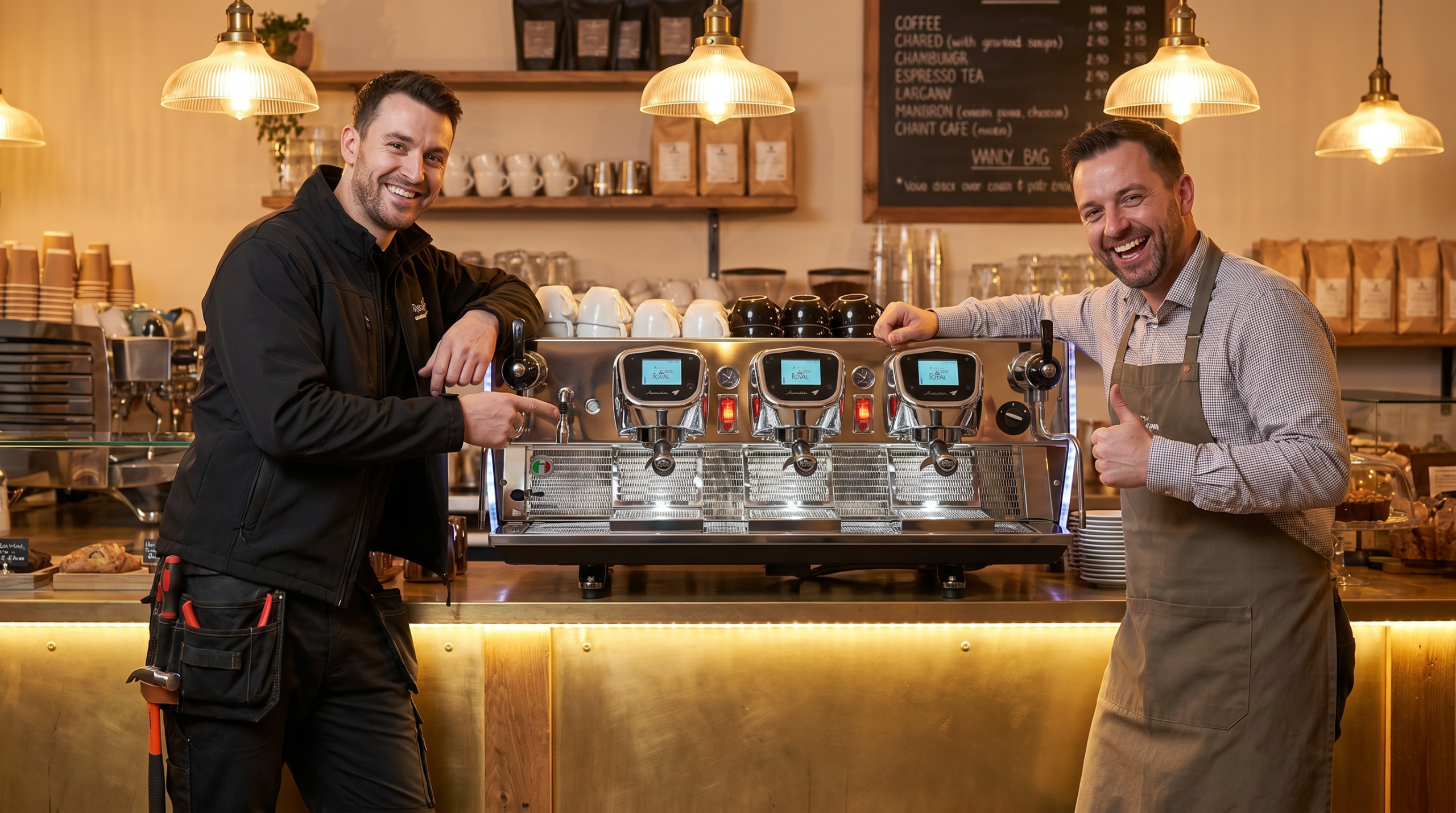 Coffee Machine Servicing - DALL·E - An image featuring a professional coffee machine servicing scene - Primos Coffee Solutions